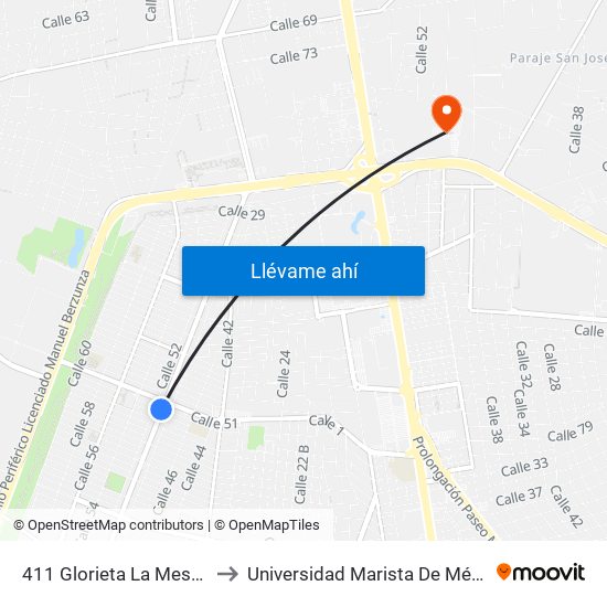 411 Glorieta La Mestiza to Universidad Marista De Mérida map
