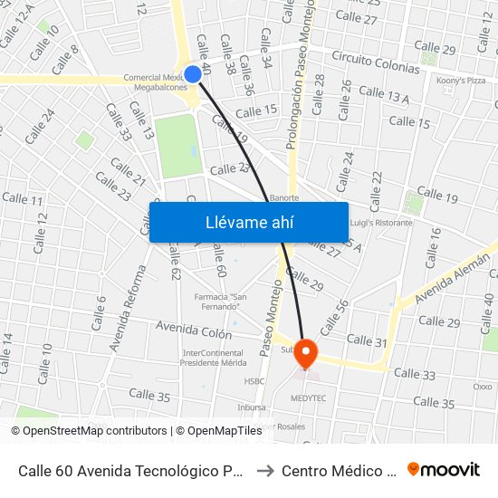 Calle 60 Avenida Tecnológico Por Circuito Colonias, Buenavista to Centro Médico De Las Américas map