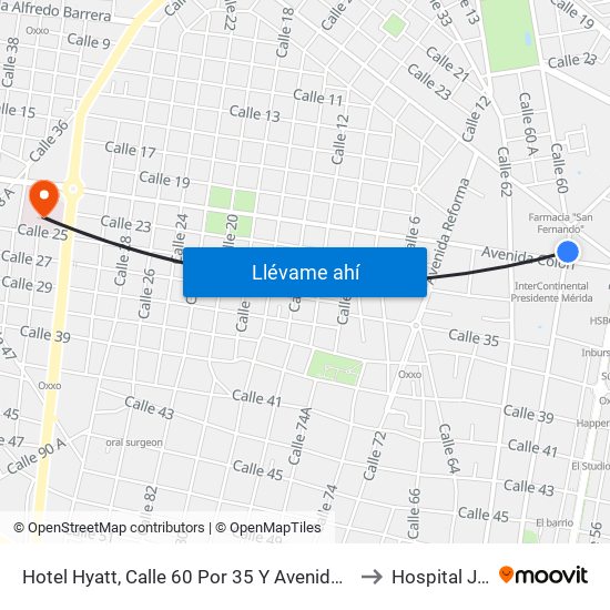 Hotel Hyatt, Calle 60 Por 35 Y Avenida Colón, Centro to Hospital Juárez map