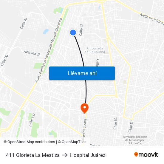 411 Glorieta La Mestiza to Hospital Juárez map