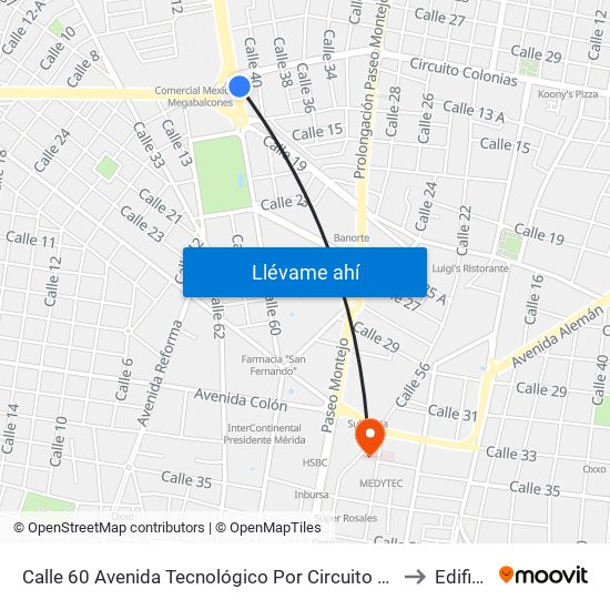 Calle 60 Avenida Tecnológico Por Circuito Colonias, Buenavista to Edificio 1 map