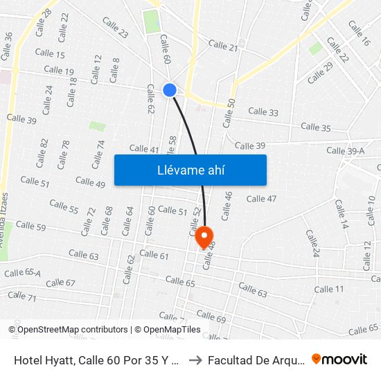 Hotel Hyatt, Calle 60 Por 35 Y Avenida Colón, Centro to Facultad De Arquitectura Uady map