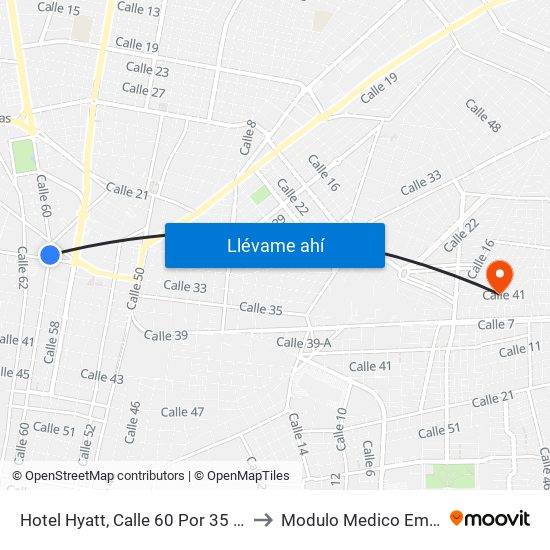 Hotel Hyatt, Calle 60 Por 35 Y Avenida Colón, Centro to Modulo Medico Emiliano Zapata Ote. map