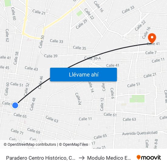 Paradero Centro Histórico, Calle 61 Por 54 Y 56, Centro to Modulo Medico Emiliano Zapata Ote. map