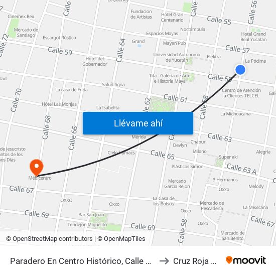 Paradero En Centro Histórico, Calle 58 Por 61 Y 63, Centro to Cruz Roja Mexicana map