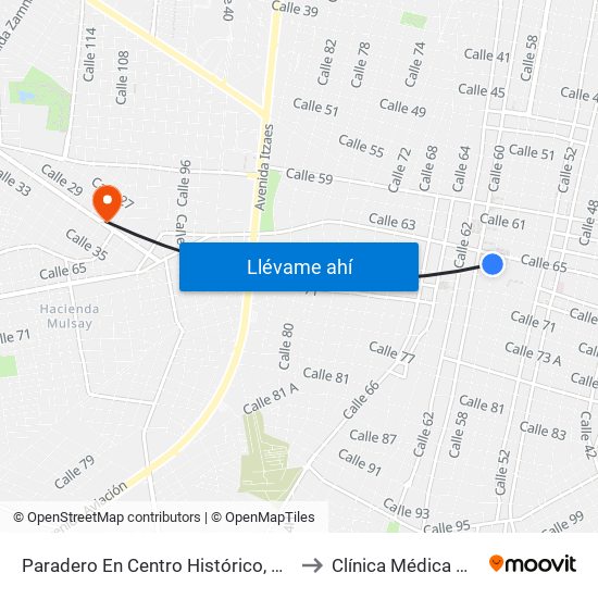 Paradero En Centro Histórico, Calle 58 Por 65 Y 67, Centro to Clínica Médica Madero Hospital map