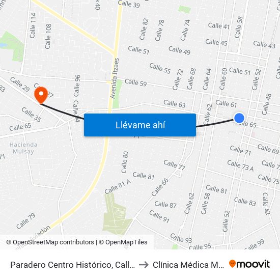 Paradero Centro Histórico, Calle 54 Por 63 Y 65, Centro to Clínica Médica Madero Hospital map