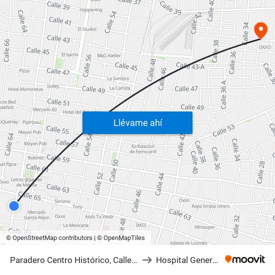 Paradero Centro Histórico,  Calle 62 Por 65 Y 67,Centro to Hospital General Regional 1 map