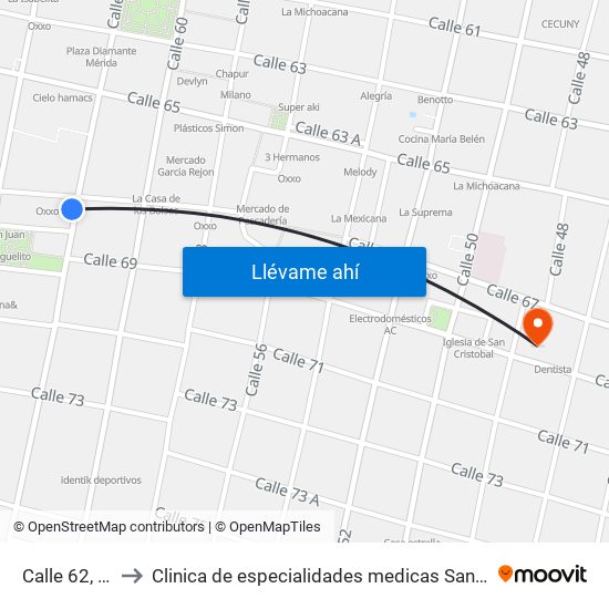 Calle 62, 539 to Clinica de especialidades medicas San cristobal map