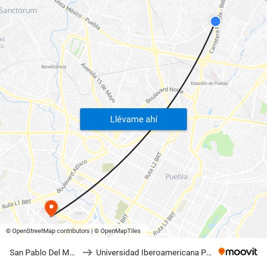 San Pablo Del Monte to Universidad Iberoamericana Puebla map