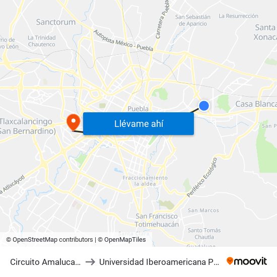Circuito Amalucan, 3 to Universidad Iberoamericana Puebla map