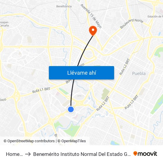 Home Depot to Benemérito Instituto Normal Del Estado General Juan Crisóstomo Bonilla map