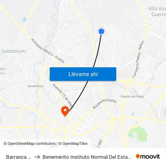 Barranca Honda, 19b to Benemérito Instituto Normal Del Estado General Juan Crisóstomo Bonilla map