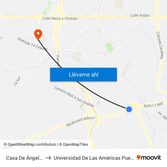 Casa De Ángeles to Universidad De Las Américas Puebla map