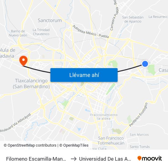 Filomeno Escamilla-Manuel Rivera Anaya to Universidad De Las Américas Puebla map