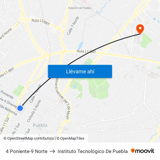 4 Poniente-9 Norte to Instituto Tecnológico De Puebla map