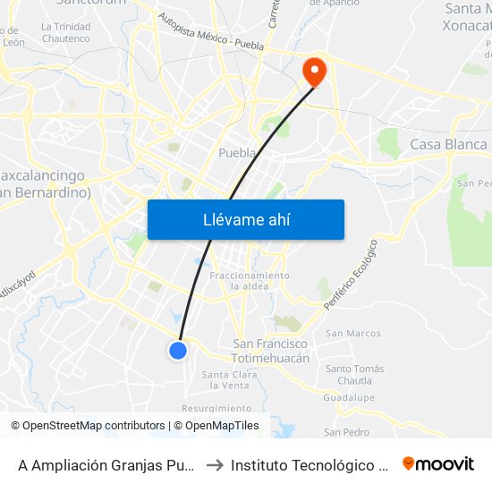 A Ampliación Granjas Puebla, 1235 to Instituto Tecnológico De Puebla map