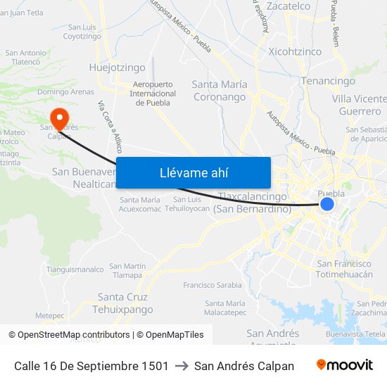 Calle 16 De Septiembre 1501 to San Andrés Calpan map