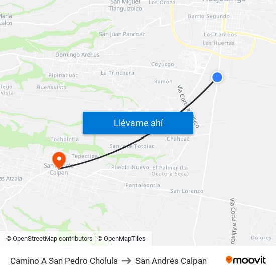 Camino A San Pedro Cholula to San Andrés Calpan map