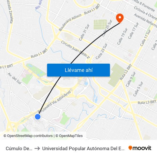 Cúmulo De Virgo to Universidad Popular Autónoma Del Estado De Puebla map
