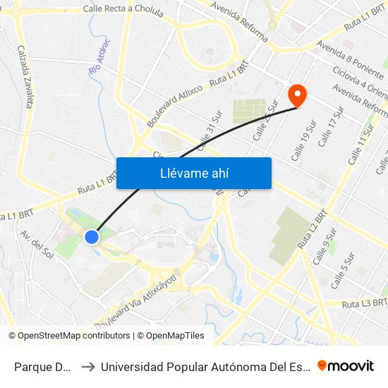 Parque Del Arte to Universidad Popular Autónoma Del Estado De Puebla map