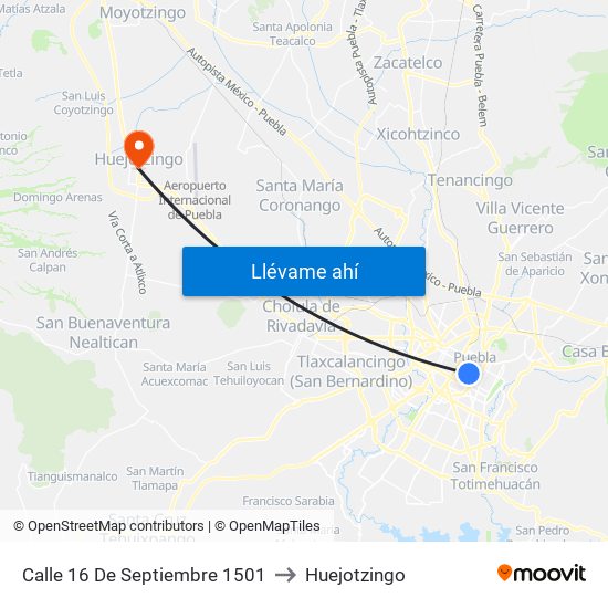 Calle 16 De Septiembre 1501 to Huejotzingo map