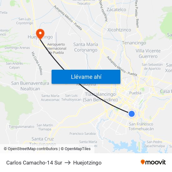 Carlos Camacho-14 Sur to Huejotzingo map