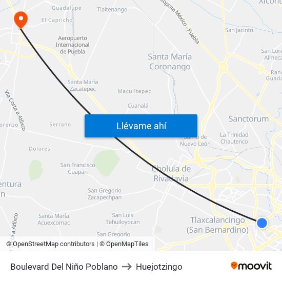 Boulevard Del Niño Poblano to Huejotzingo map