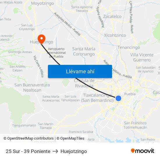 25 Sur - 39 Poniente to Huejotzingo map