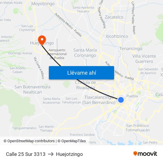 Calle 25 Sur 3313 to Huejotzingo map