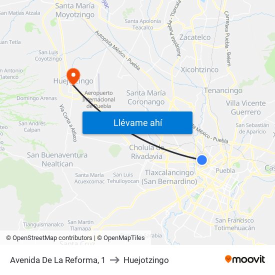 Avenida De La Reforma, 1 to Huejotzingo map