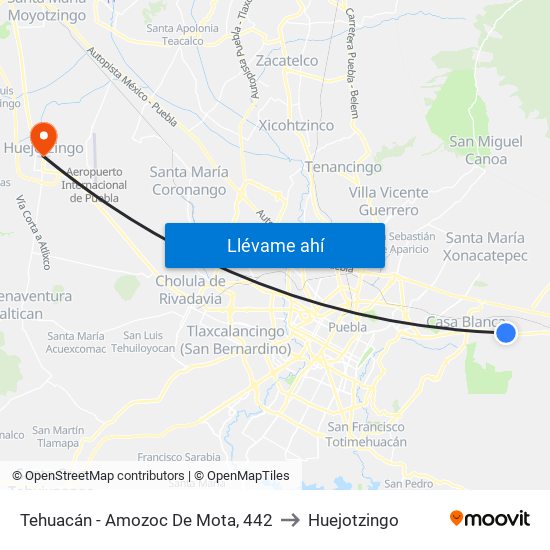 Tehuacán - Amozoc De Mota, 442 to Huejotzingo map