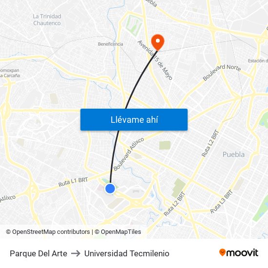 Parque Del Arte to Universidad Tecmilenio map