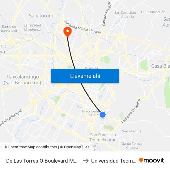 De Las Torres O Boulevard Mpio Libre to Universidad Tecmilenio map