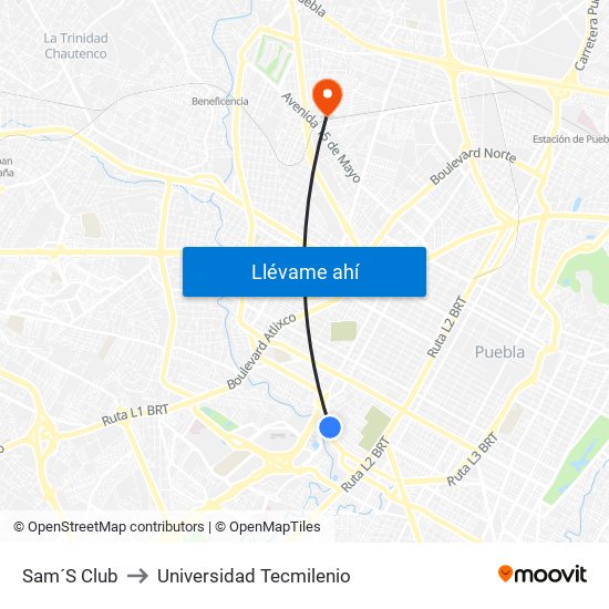 Sam´S Club to Universidad Tecmilenio map