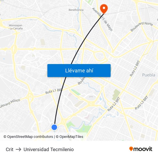 Crit to Universidad Tecmilenio map