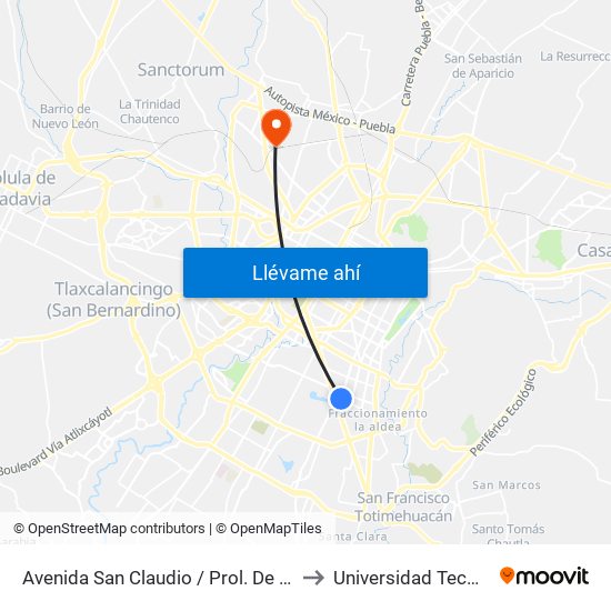 Avenida San Claudio / Prol. De La 14 Sur to Universidad Tecmilenio map