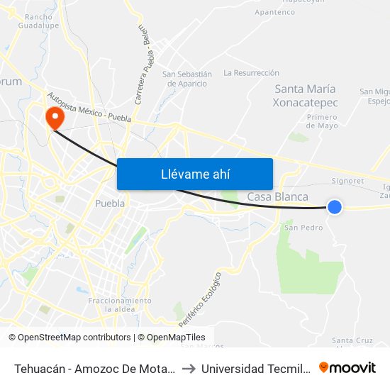 Tehuacán - Amozoc De Mota, 442 to Universidad Tecmilenio map