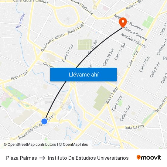 Plaza Palmas to Instituto De Estudios Universitarios map