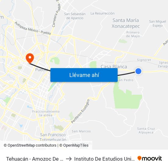 Tehuacán - Amozoc De Mota, 442 to Instituto De Estudios Universitarios map