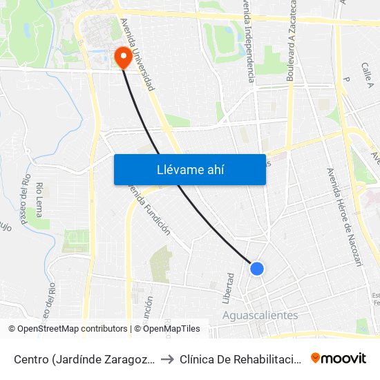 Centro (Jardínde Zaragoza) to Clínica De Rehabilitacion map