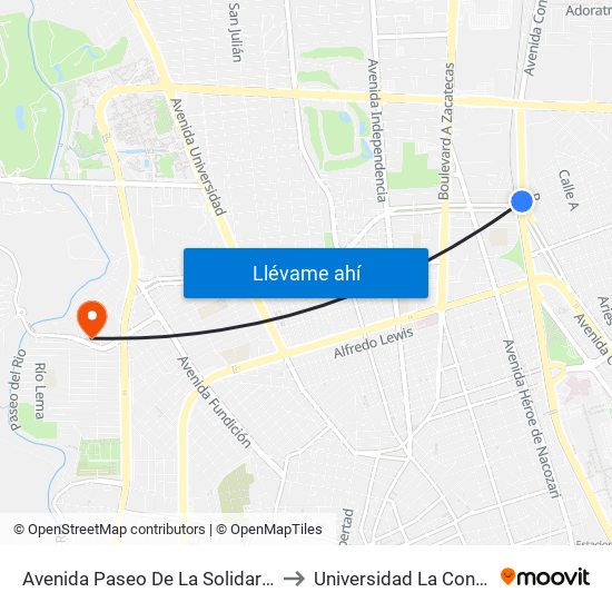 Avenida Paseo De La Solidaridad, 99 to Universidad La Concordia map