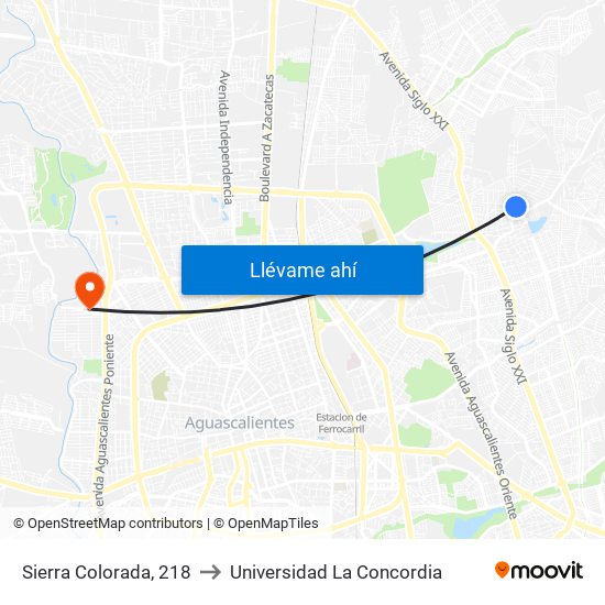 Sierra Colorada, 218 to Universidad La Concordia map