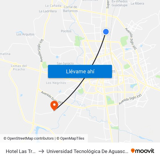 Hotel Las Trojes to Universidad Tecnológica De Aguascalientes map