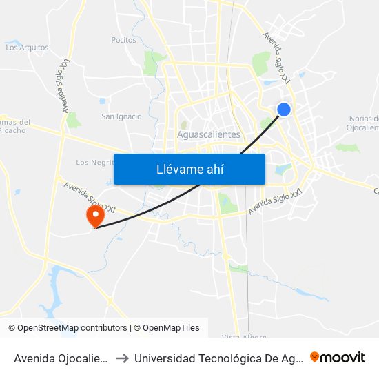 Avenida Ojocaliente, 515 to Universidad Tecnológica De Aguascalientes map