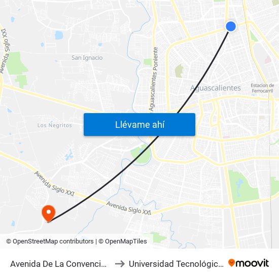 Avenida De La Convención De 1914 Norte, 308 to Universidad Tecnológica De Aguascalientes map