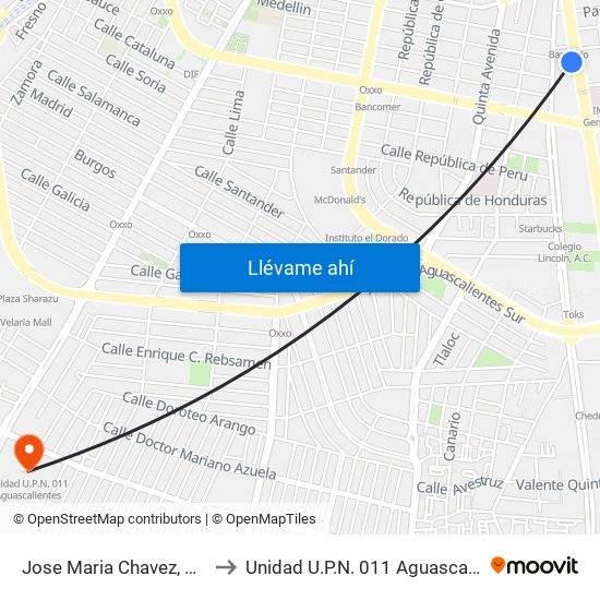 Jose Maria Chavez, 1111a to Unidad U.P.N. 011 Aguascalientes map