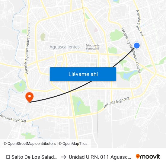 El Salto De Los Salado, 501 to Unidad U.P.N. 011 Aguascalientes map