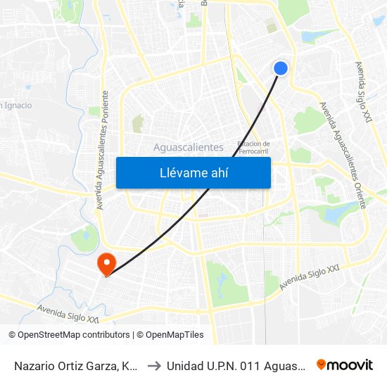 Nazario Ortiz Garza, K30(Int4) to Unidad U.P.N. 011 Aguascalientes map