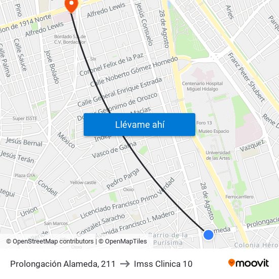 Prolongación Alameda, 211 to Imss Clinica 10 map